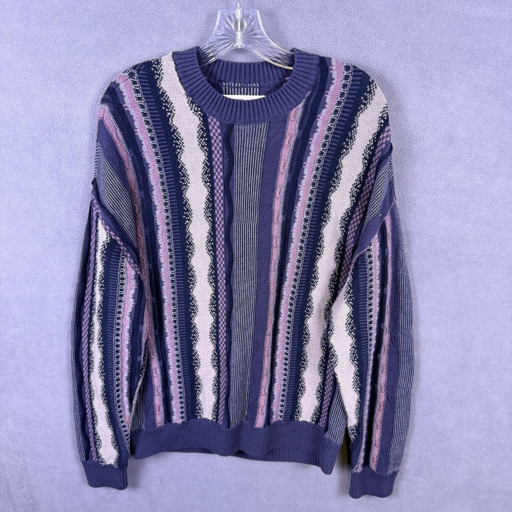 Hollister Sweater Mens L Purple Coogi Style 3D Textured Knit Boxy Fit Pullover